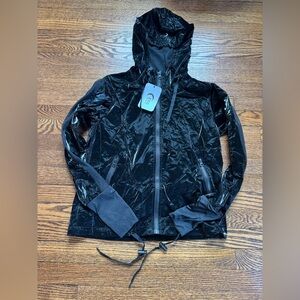 Zyia Active Midnight Gloss Bomber Jacket Black Hooded Full Zip Size Small